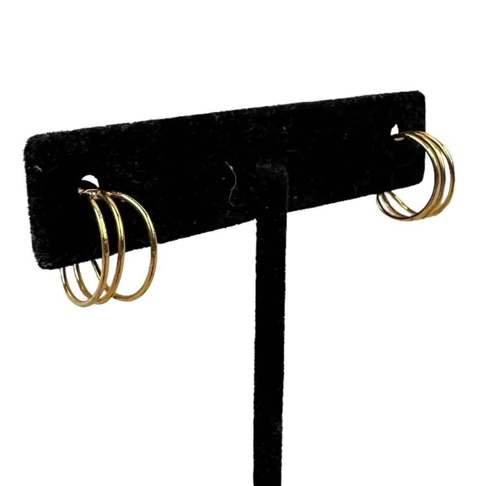 Gold Minimalist Triple Hoop Earrings - Picture 3 of 7